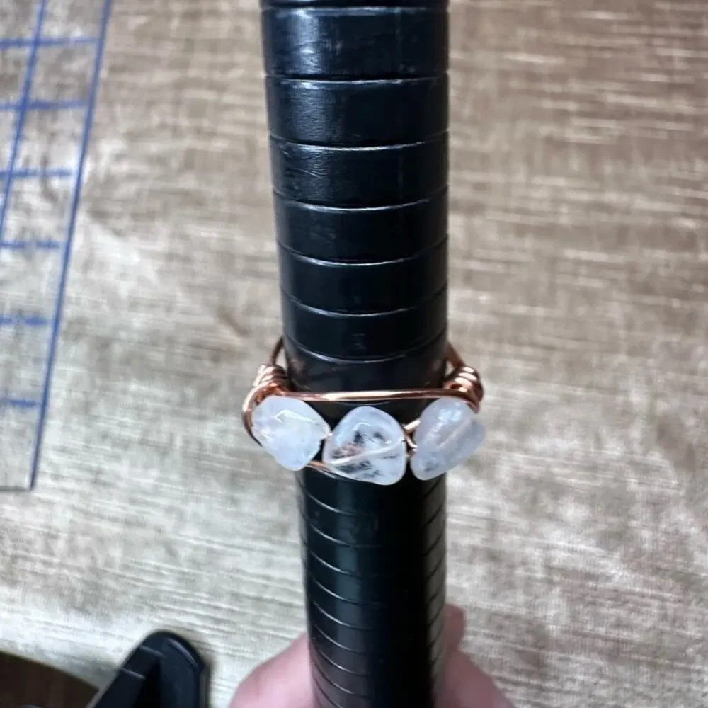 copper ring Rainbow Moonstone wire wrap size 7